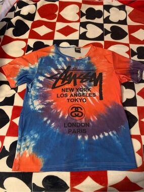 Women’s Stussy Tie-Dye Logo T-Shirt in Blue, Orange & Purple